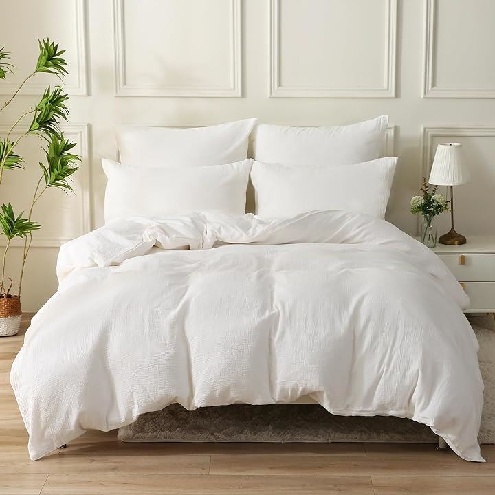 赤ちゃん向けグレードのコットン二重ガーゼ 布団カバー 3点セット セミダブル 枕カバー2枚 + 掛け布団カバー1枚 ホワイト・セミダブル(ホワイト, 「3点セット」セミダブル)