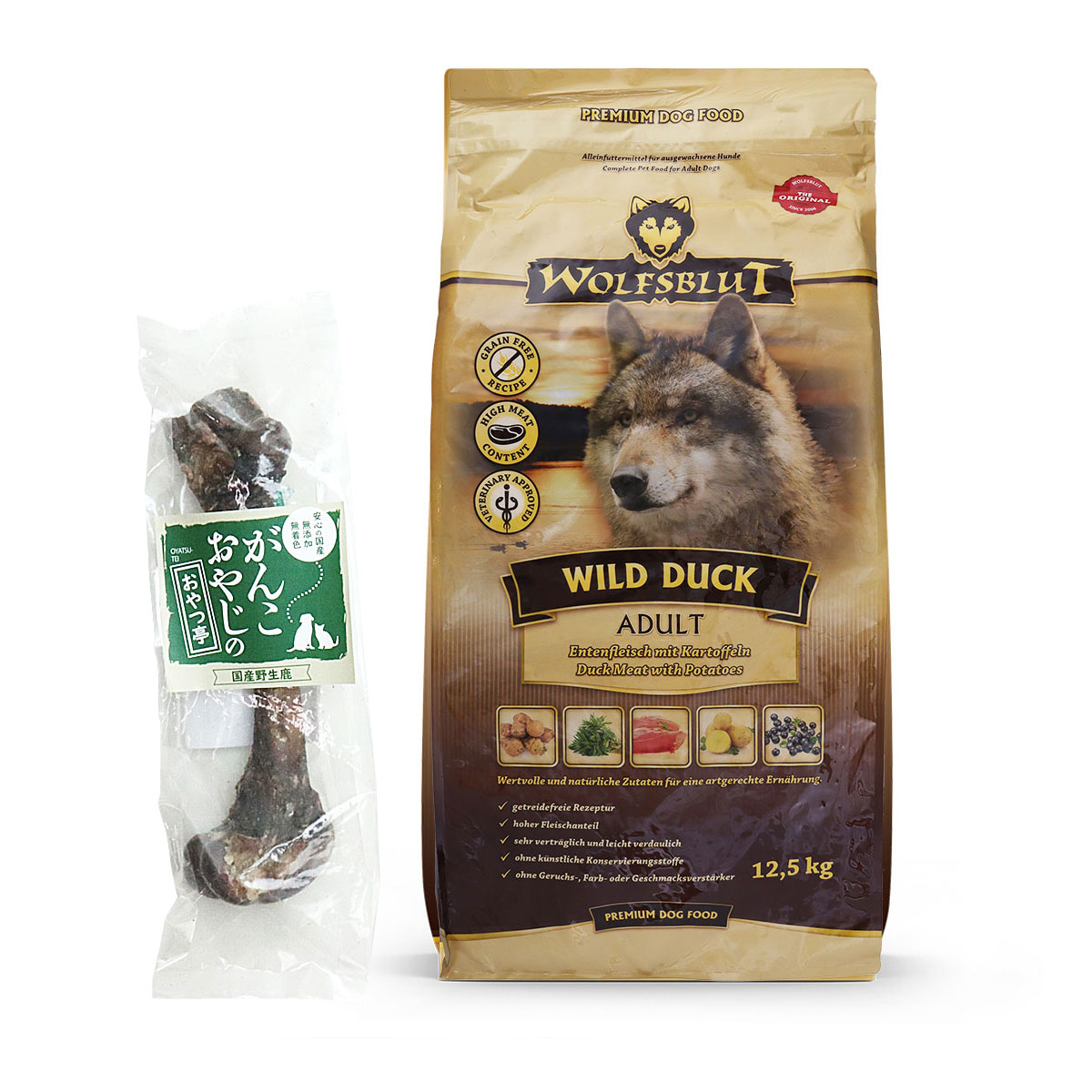 ウルフブラット アダルト ワイルド ダック（ダックとポテト） 12.5kg 【国産鹿レッグボーン 1本Mサイズ付き】