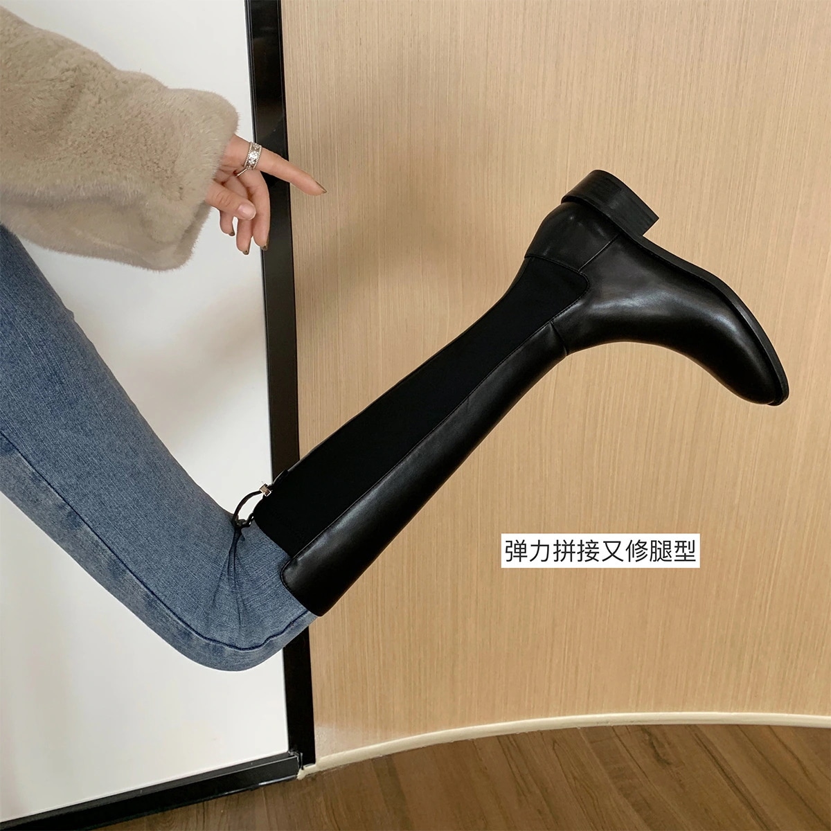迅速な出荷 ブドウのお母さんのレトロな長靴の長靴の子供は膝を越えないでやせている弾力性のある靴のやせているブーツの高筒の騎士靴です