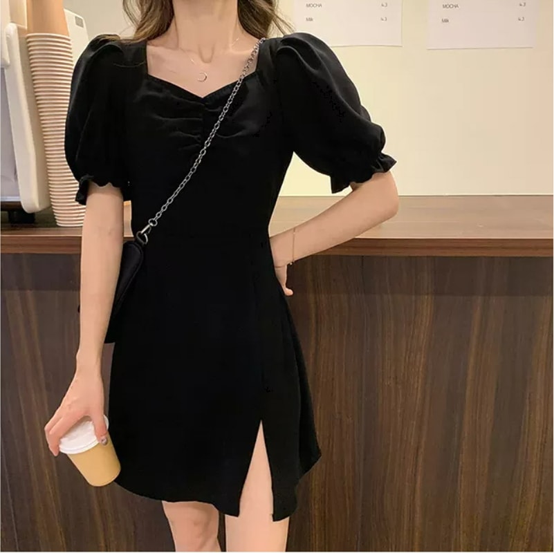 スカート パンツ ミニ ミニ丈 膝丈 ひざ丈 袖あり 半袖 パフスリーブ 襟なし ペンタゴンネック 細身 ストレート ハイウエスト かわいい シンプル 大人 おしゃれ お洒落 かっこいい 大人可愛い