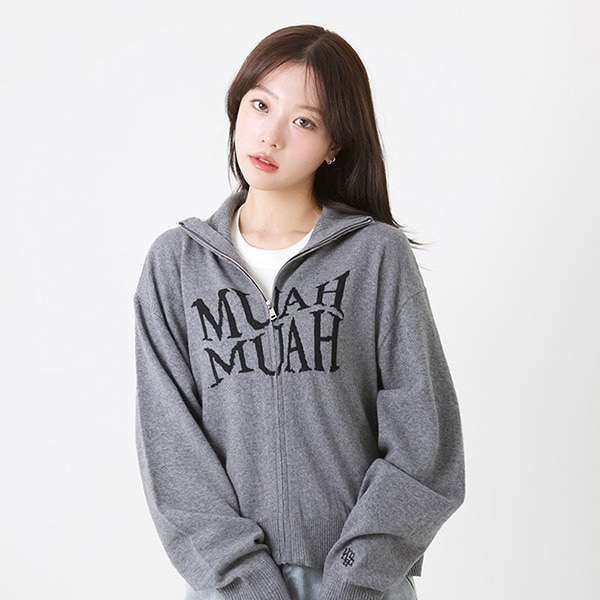 JACQUARD KNIT ZIPUP CARDIGAN