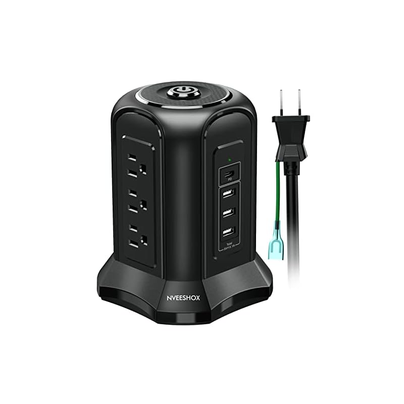 電源タップ タワー型 usb コンセント Type-C付 雷ガード 延長コード 2m 9個AC口 4個USBポート テーブルタップ OAタップ たこあしコンセント 過負荷保護 安全保護機能 自宅用 会