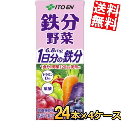 数量限定品 伊 藤 園 鉄分野菜 200ml紙パック 96本(24本×4ケース) 野菜ジュース 1食分の野菜 1日分の鉄分 栄養機能食品 【賞味期限2025年4月26日】 3day