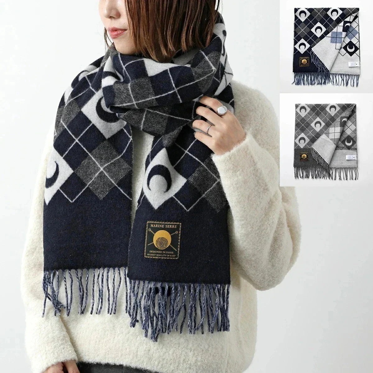 Marine Serre マリーン セル マフラー Scarf USA020A CWOV0045 レディース ストール スカーフ ウール フリンジ 三日月 モチ