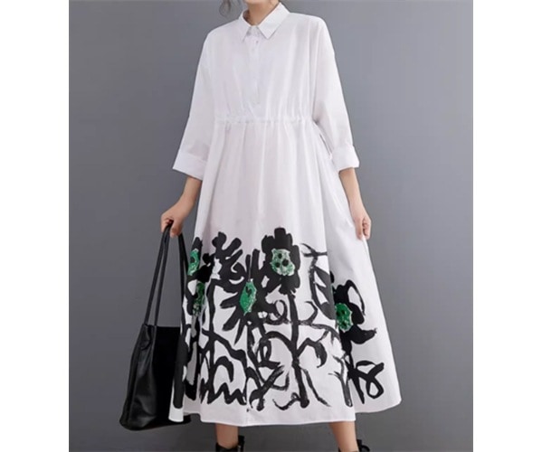 レディース ワンピース プルオーバー シャツワンピ ロング 長袖 襟付き ポロカラー フェミニン 大人可愛い カジュアル おしゃれ かっこいい レトロ ラフ ガーリー ルーズ 個性的 存在感