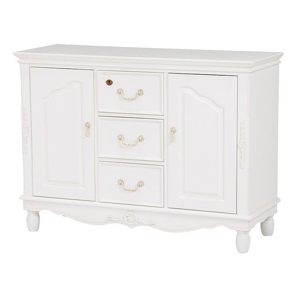 ヨーロピアン調キャビネット/リビング収納 幅110cm 木製 鍵付き引き出し収納 RCC-1583