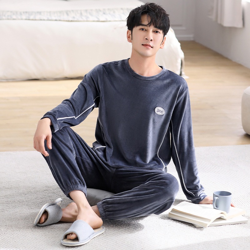 メンズパジャマ秋冬アイランドベルベット薄手フランネルホーム服プラスベルベット暖かい大きいサイズコーラルフリーススーツメンズ