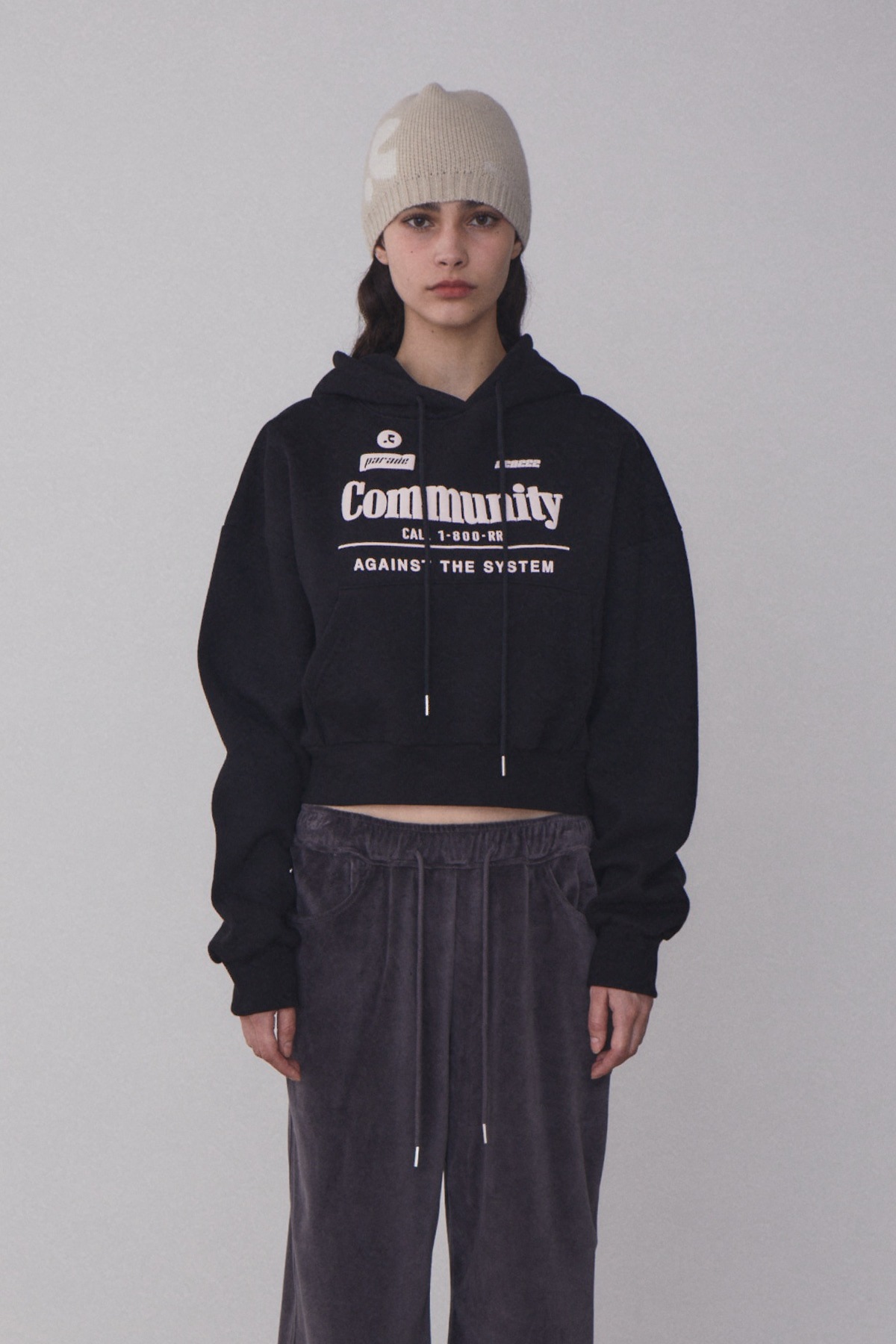 【REST & RECREATION】 RR COMMUNITY CROPPED HOODIE : 4COLOR