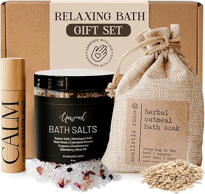 Relaxing Bath Gift Set for Women, Small Gift Box of Self Care Products for Women, Calm Essential Oi