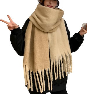 マフラー レディース 厚手 ストール 大判 秋 冬 肩掛け 巻き物 防寒 暖かい 単色 羽織り おしゃれ 可愛い (ベージュ 特大)