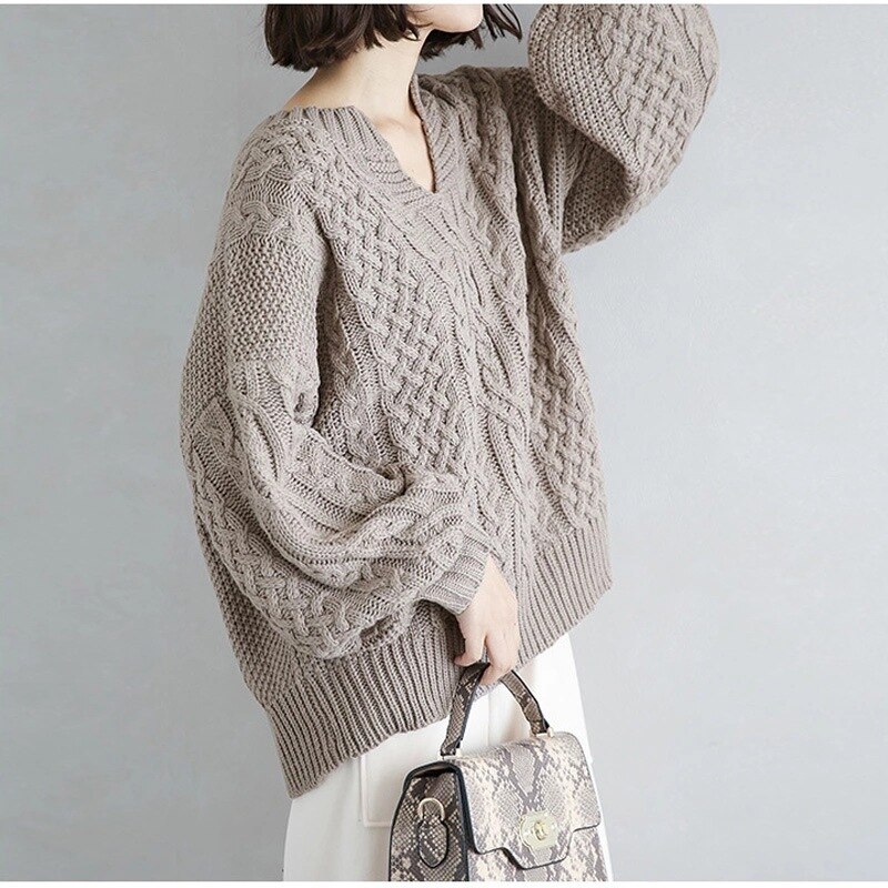 カシミヤタッチ ベーシックニットニットパーカーゆったりスウェットレイヤードトップス 長袖 韓国ファッション ニット ランタン袖 Vネック ゆったり ニット マウンテンパーカー