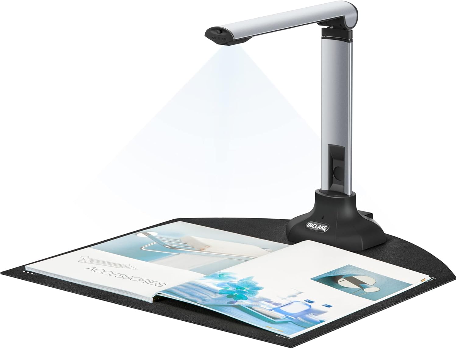 INCLAKE スキャナー ドキュメントスキャナー ブックスキャナー 1200万画素 非破壊 最大A3サイズ USB書画カメラ 多言語OCR機能 LEDライト付き 折りたたみ可能 昇降可能 オフィス用