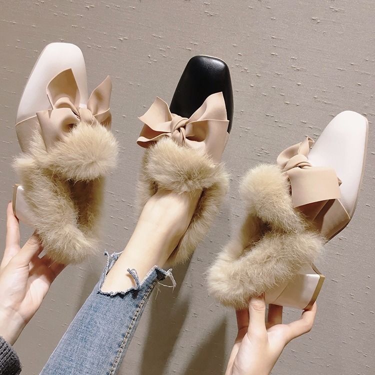 【wanzhen】ムートンブーツ ヒ一ルパンプス バブーシュ ローファー 防滑 保温 スタイルアップヒールパンプス 日系 通気性 トットちゃん ローヒールスタイルアップヒールパンプス