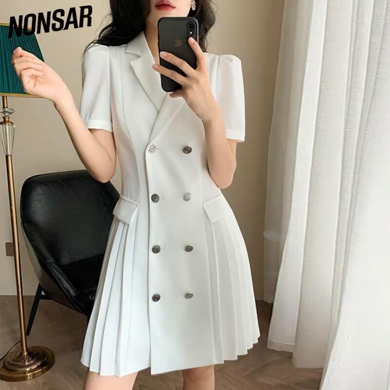 フレンチスタイルウエストドレス半袖気質女性用ストリートオフィスレディサマーニュースウ