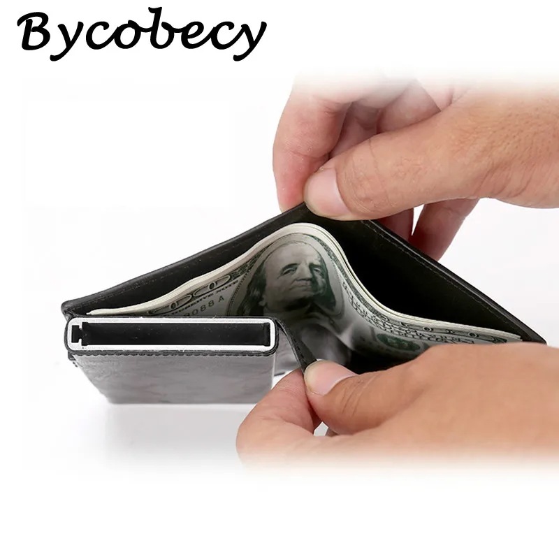 Bycoecy-男性用のパーソナライズされたカードケース,革またはクレジットカード用の財布,アルミニウムケース,財布 - 1524