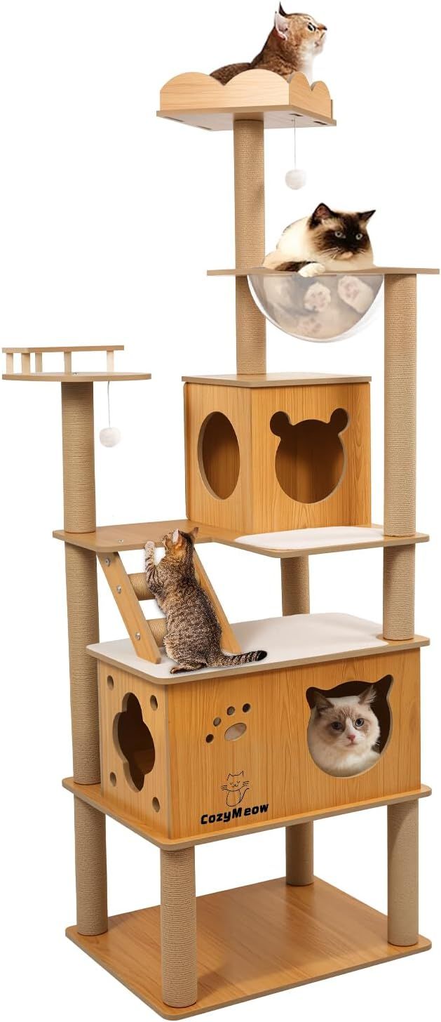 キャットタワー 木製 スリム 宇宙船 据え置き 厚さを増した板材 キャットハウス つめとぎ 猫 大型猫用 爪とぎ キャットウォーク 多頭飼い 人気 猫タワー おしゃれ かわいい ねこ キャットステップ