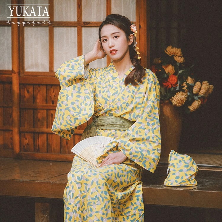 新品登場 レモンも浴衣 セット 浴衣 レディース 3点セット レトロ セット 大人 4点セット 黄色 イエロー 水色 綿 半幅帯 巾着袋 足袋 作り帯 夏 ゆかた 女性 和服 おしゃれ 温泉 旅館旅行