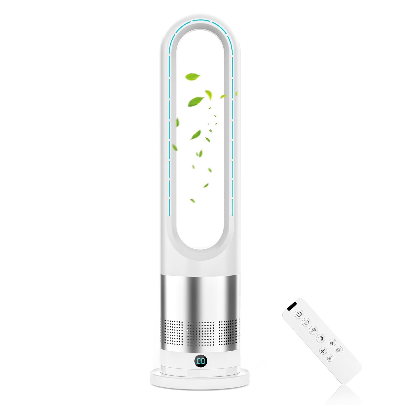 扇風機 羽根なし タワーファン【2025年猛暑対策・省エネ】DCモーター リビング扇風機 スリム タワー型 サーキュレーター 静音 節電 8段階風量調整 微風&強風モード 100自動首振り 9H切タ