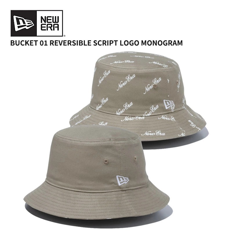 ニューエラ バケットハット バケハ NEW ERA バケット01 リバーシブル Reversible Bucket スクリプトロゴ モノグラム ぺブル 帽子 日よけ