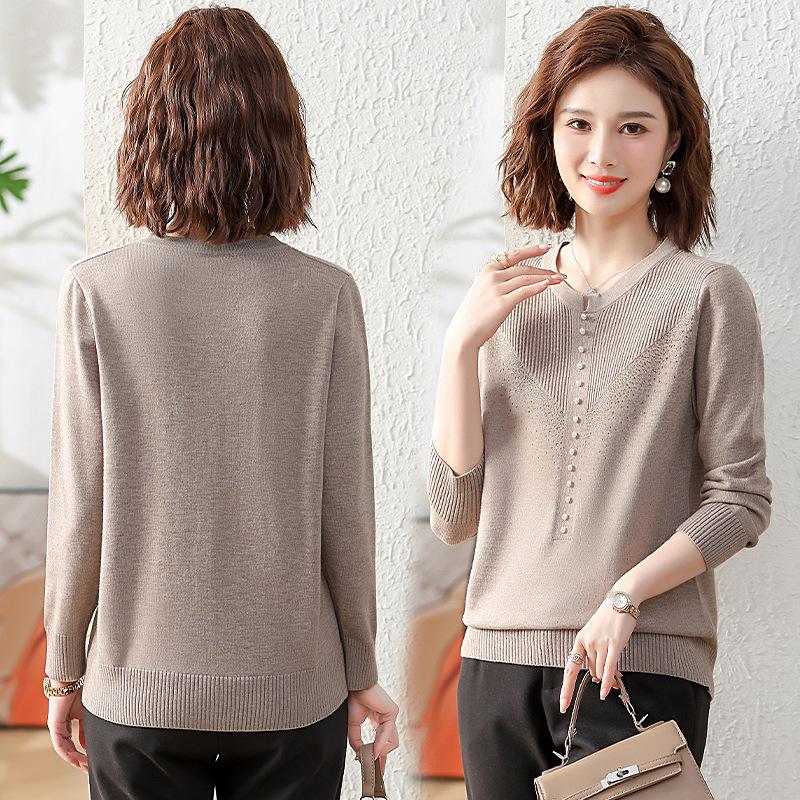ニットプルオーバー レディース 大きいサイズ ぽっちゃり 長袖 ビジュー パール ラウンドネック 春秋コーデ カジュアル フォーマル おしゃれ エレガント