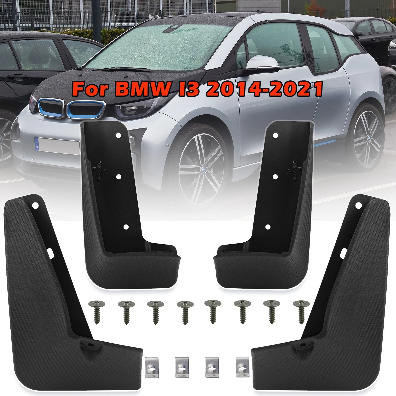 BMW i3 電動モデル（2014-）用 フロント＆リア マッドフラップ カーボン調 スプラッシュガード カーパーツ 輸入品