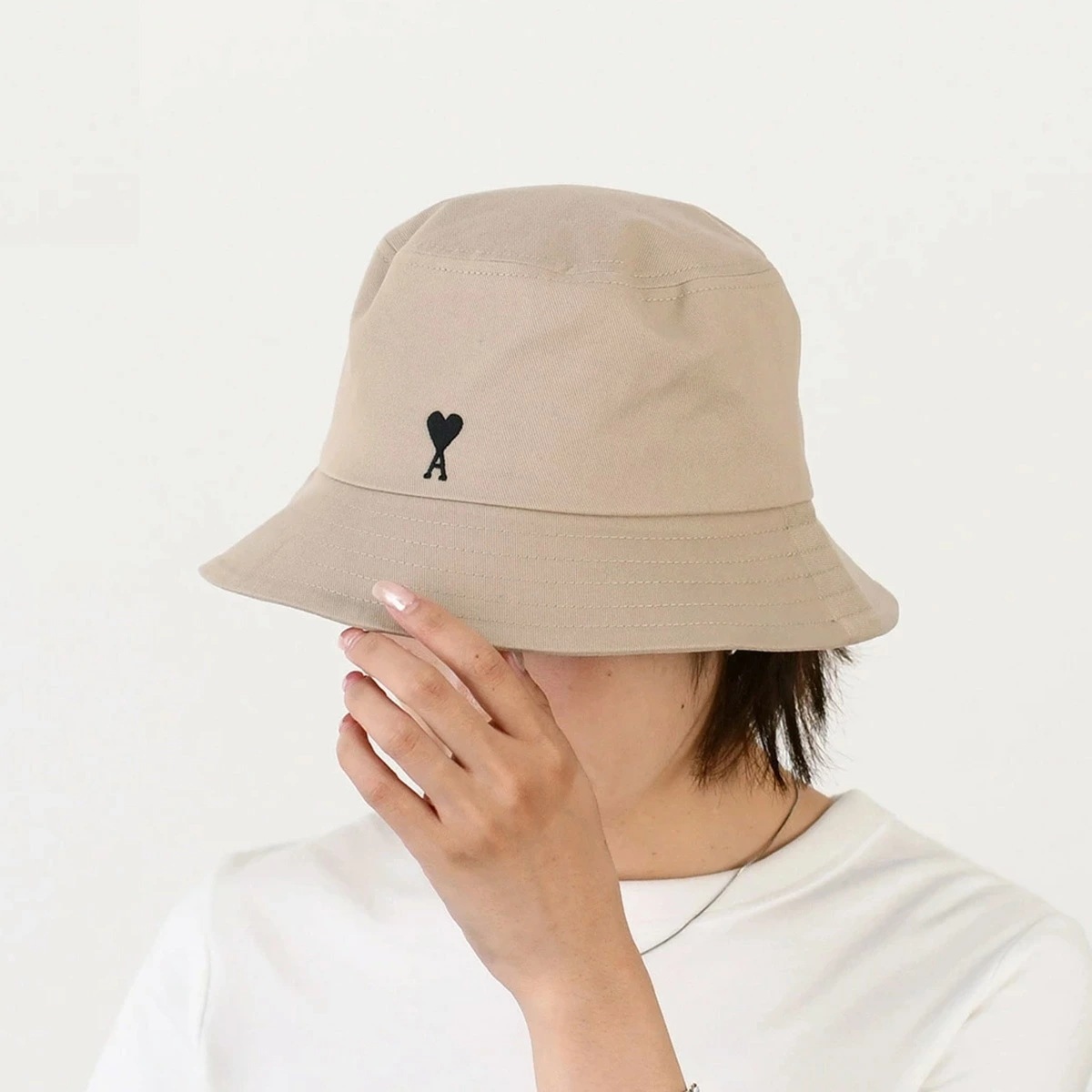 帽子 コットン バケットハット レディース AMI ALEXANDRE MATTIUSSI UHA666 AW0041 ユニセックス ベージュ ロゴ シンプル バケハ