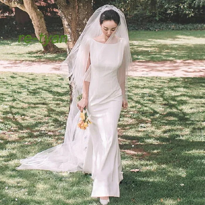 ノースリーブ ウェディングドレストレーン 前撮り 後撮り 披露宴 結婚式ビーチフォト撮影 海外挙式ロングドレスワンピース 白 結婚式 マーメイドシンプル 無地