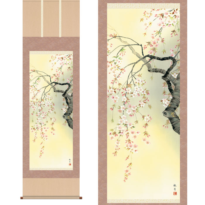 掛軸「桜花爛漫」山村観峰 筆 [ 収納箱 10年保証 43ｘ111 満開爛漫 桜 桜花 季節掛 春 受注生産 床の間 和 リビング 和室 和風 掛け軸 日本製 名画 縁起物 プレゼント 画寸