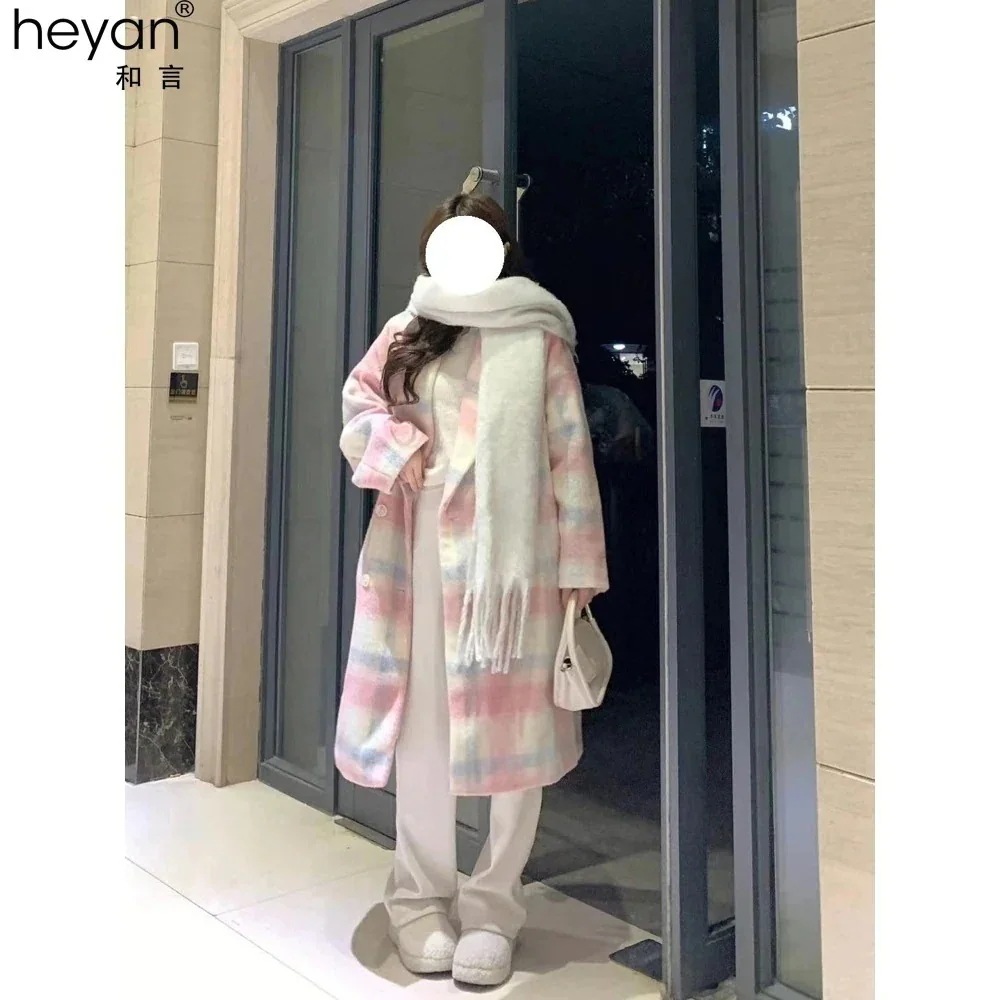 人気アウター 韓国ファッション 感のあるラシャコート新型感のある超きれいなピンクのロングウールコート