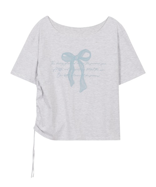 【ILLIGO】 Ribbon shirring off-shoulder T-shirt Melange 正規品