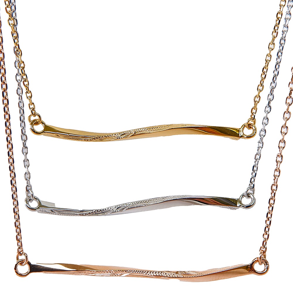 ハワイアンジュエリー ネックレス レディース ステンレス ウェーブ スクロール 金属アレルギー対応 アジャスター チェーン付き サージカルステンレス つけっぱなしOK プレゼント