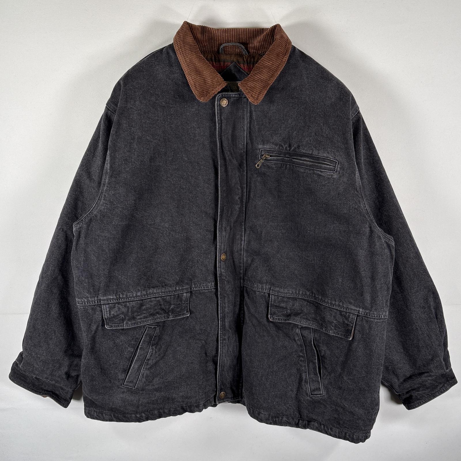 古着 キャニオンガイド CANYON GUIDE デニムジャケット フルジップ 中綿 襟元コーデュロイ カバーオール 大きいサイズ 2X ブラック メンズ