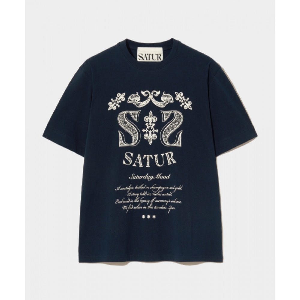 SATUR クラッシュノスタルジアビンテージグラフィックショートスリーブ T シャツニュートロネイビーTシャツ