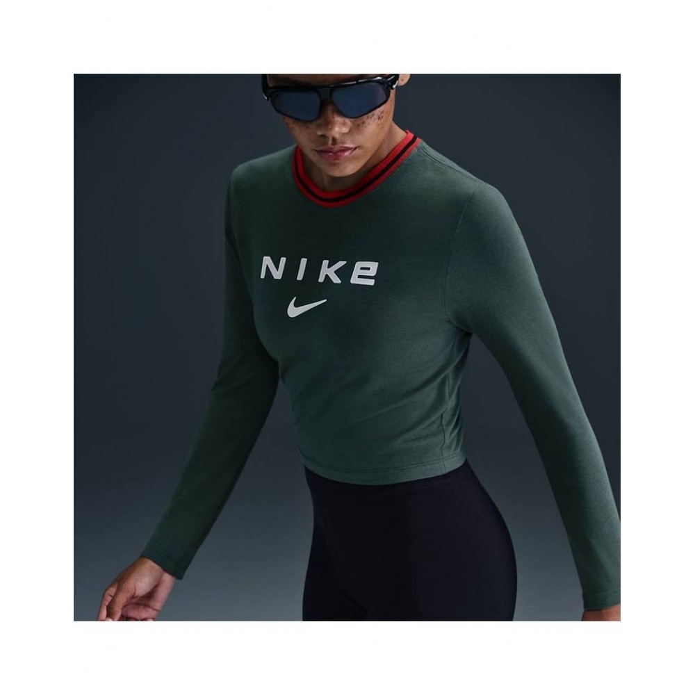 ナイキスポーツウェアチルスリムフィットクロップドニットロングスリーブ T シャツビンテージグリーン FZ2858-133