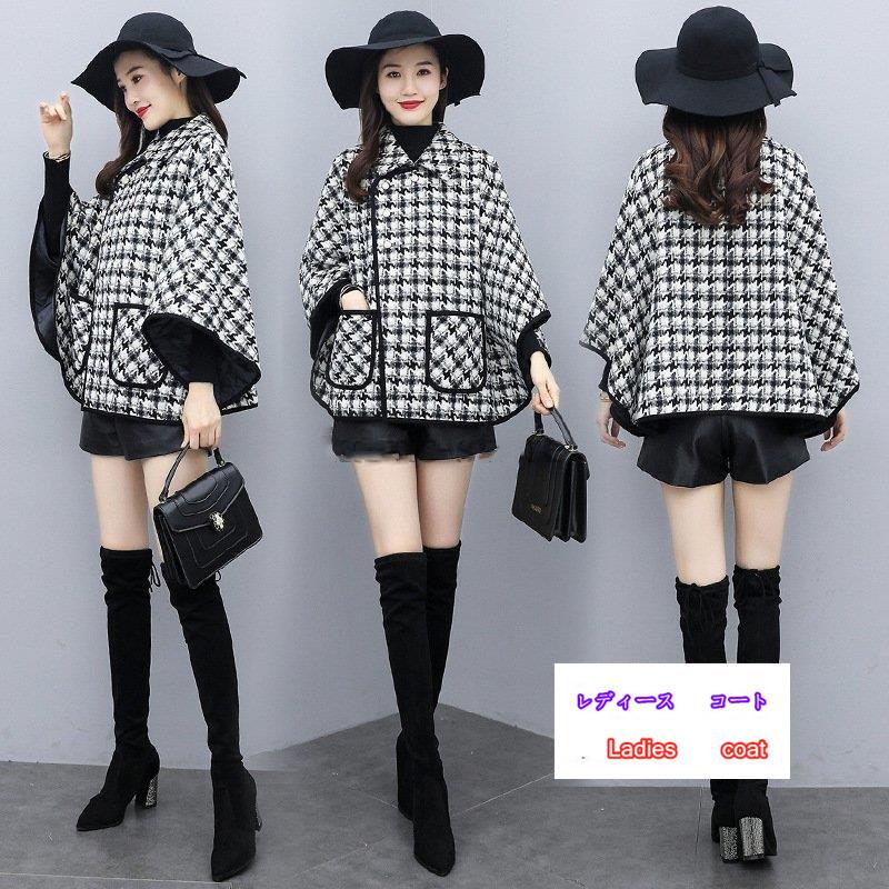 ドルマンスリーブ コート 秋 冬 ジャケット レディース ショート丈 コート アウター 大きいサイズ 着痩せ お洒落 上品 大人 チェック柄 体型カバー 通勤