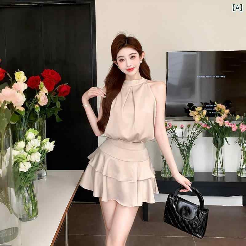 ドレス　パーティー　レディース ハイエンド エレガントの 軽い 贅沢な スーツ お姫様の 風の 小さい ホルターネックの ドレスの 短い スカートの レディース 夏