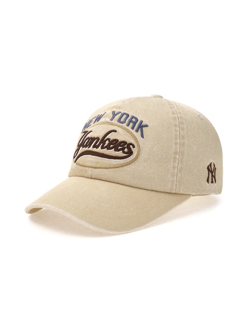 【MLB】 VARSITY VINTAGE CURSIVE STITCH UNSTRUCTURED BALL CAP NY L.BEIGE キャップ 正規品