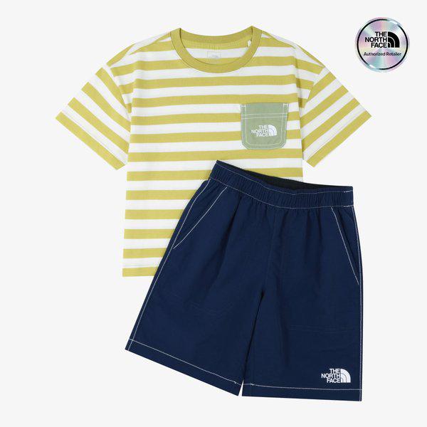 [キッズ公式] NT7US12T キッズ プレイオン ストライプ クルーセット DARK YELLOW
