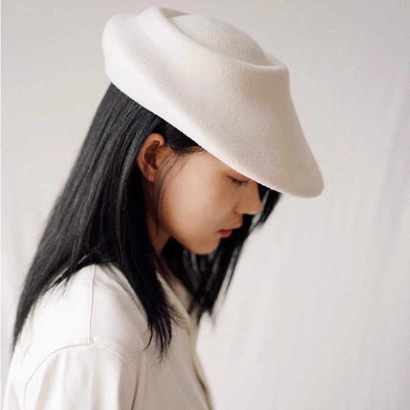 帰国娘デザイン空飛ぶ円盤帽ウール英国シルクハット顔出し小型固定ベレー帽冬防寒