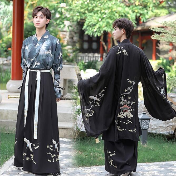 中華コスプレ衣装 チャイナ服 ハロウィン 衣装 メンズ レディース 男女兼用 漢服 中華服 鶴 タンチョウ エスニック 刺しゅう 交差 ブラウス 袴風スカート 振袖とても安い 4,784円