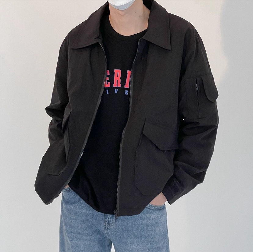 メンズジップジャケット ショート 長袖 襟付き 薄手 シンプル カジュアル かっこいい 存在感 かっちり 都会的 アメリカン ワイルド 無地 春 夏 秋 発表会 授業参観 舞台 ダンス メンズ 通勤