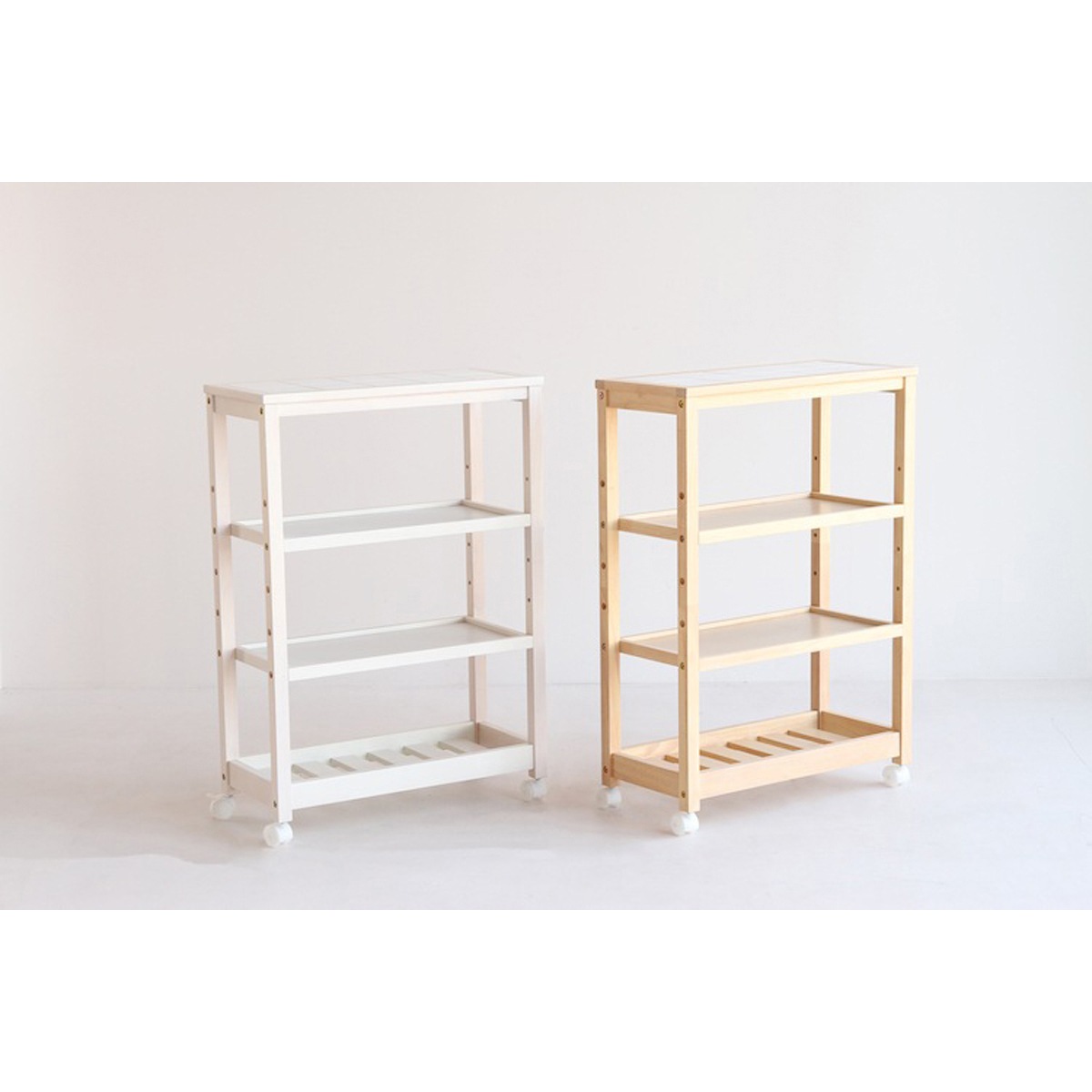 キッチンワゴン 4段 タイル タイルトップ 耐熱 収納ボックス キッチン 収納 リビング収納