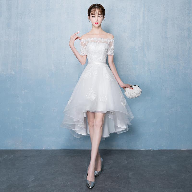 軽いウェディングドレス花嫁結婚式ワンショルダーイブニングドレス妖精の気質花嫁介添人ドレス女性プチドレス毎日着用可能