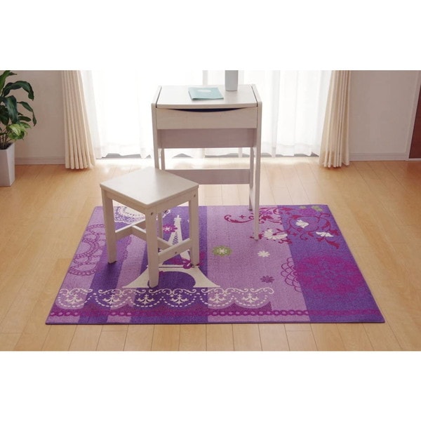1340770230903 デスクカーペット 女の子 エッフェル柄 ジェンヌ ツー パープル 133×170cm メーカー直送