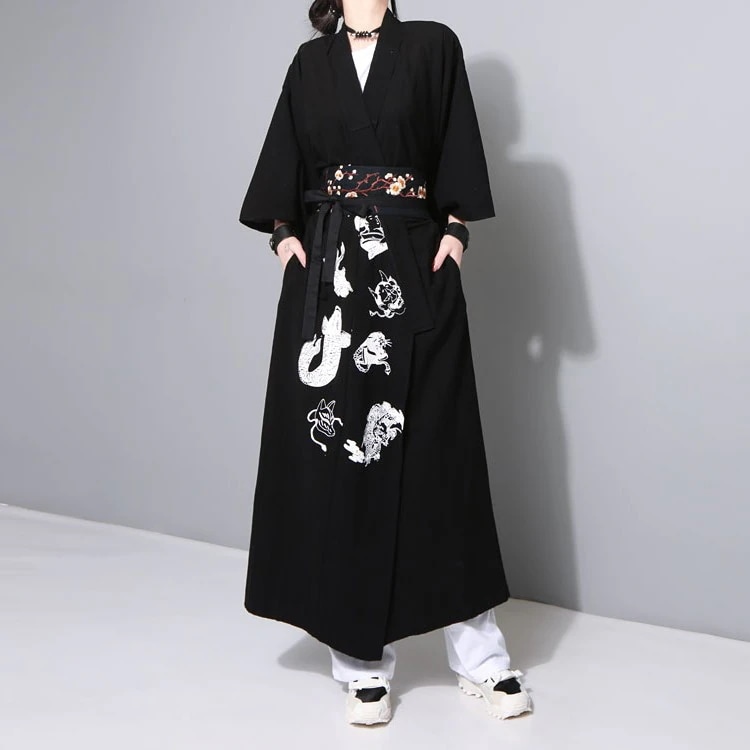 ジャケット春トレンチコート2023日本 浴衣　原宿　男女兼用　刺青　プリント　和服　コート　中丈　ロング　妖怪 qly078