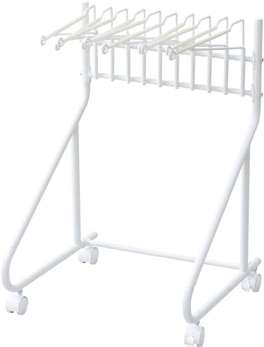 色：ホワイト 山善(YAMAZEN) スラックスハンガー キャスター付き 10本 出し入れカンタン