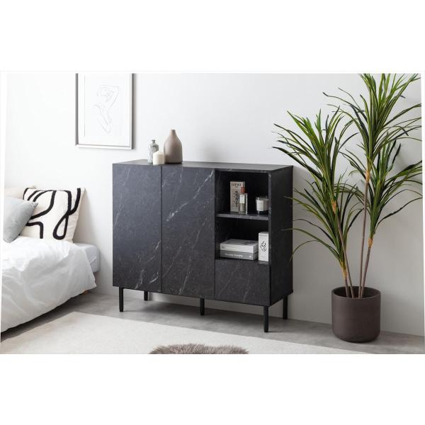 棚 扉付き キャビネット 大理石柄 おしゃれ 北欧モダン 引き出し サイドボード マーブル ラック ブラック ホワイト クール 幅100cm