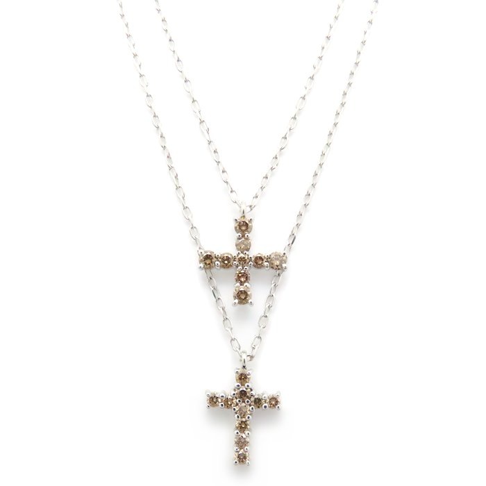 ダブルクロス ネックレス ブラウンダイヤモンド 2連 K18WG ホワイトゴールド レディース/295276【中古】
