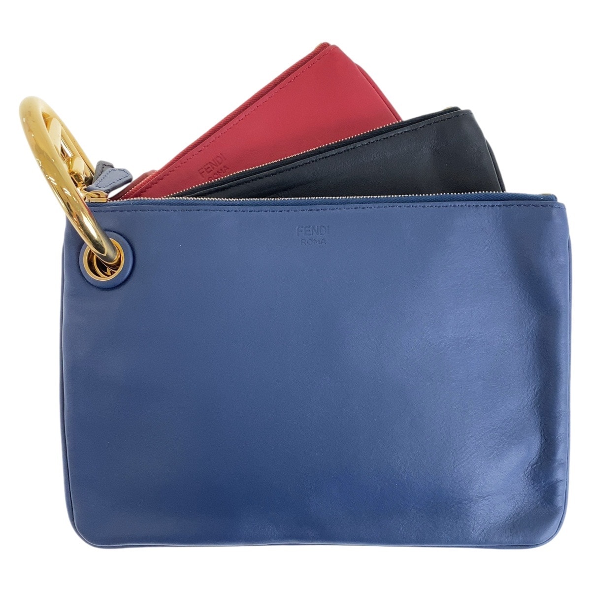 美品 トリプレット ブルー レッド ブラック ゴールド金具 レザー クラッチバッグ アクセサリーポーチ レディース 409500 39,400円