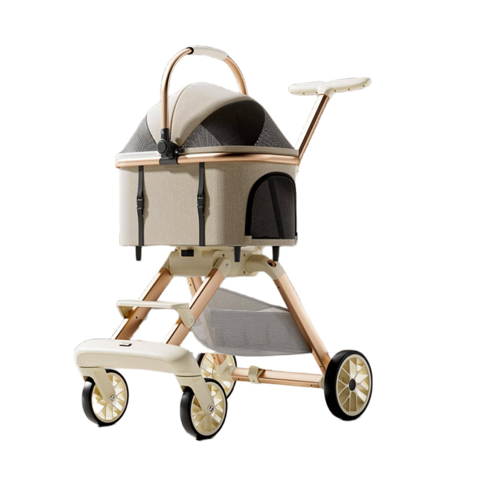 分離型ペットカート ハイシート設計 アルミ合金 前輪360回転 ブレーキ付き 衝撃吸収 キャリーバッグ 耐荷重15KG以内 組み立て簡単 コンパクト 中小型 猫犬兼用 軽量 通気 散歩 買い物 外出